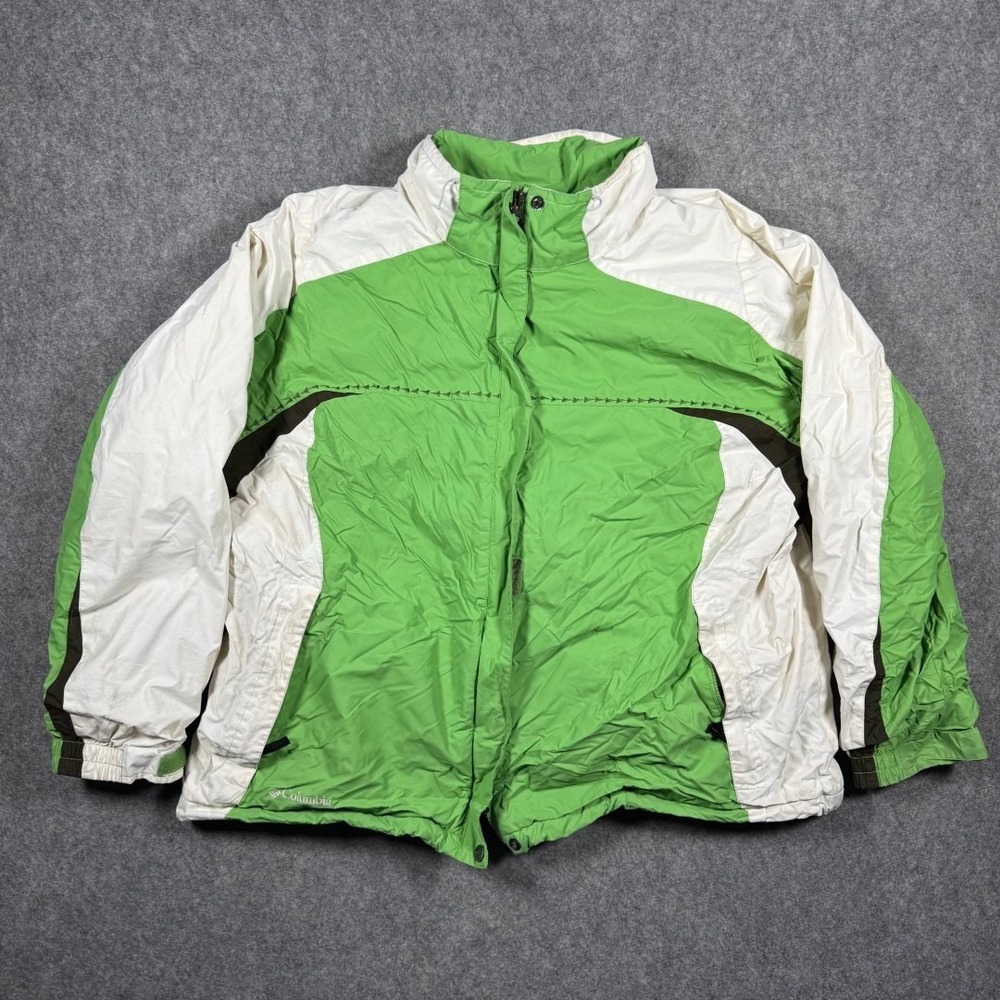 Columbia Women 2X Green White Colorblock Fleece Lined Water Resistant Ski Jacket
